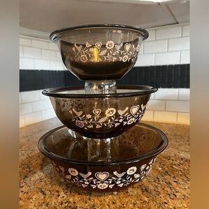 Pyrex 1988 Festive Harvest Smoke Glass Nesting Bowls - Set of 3